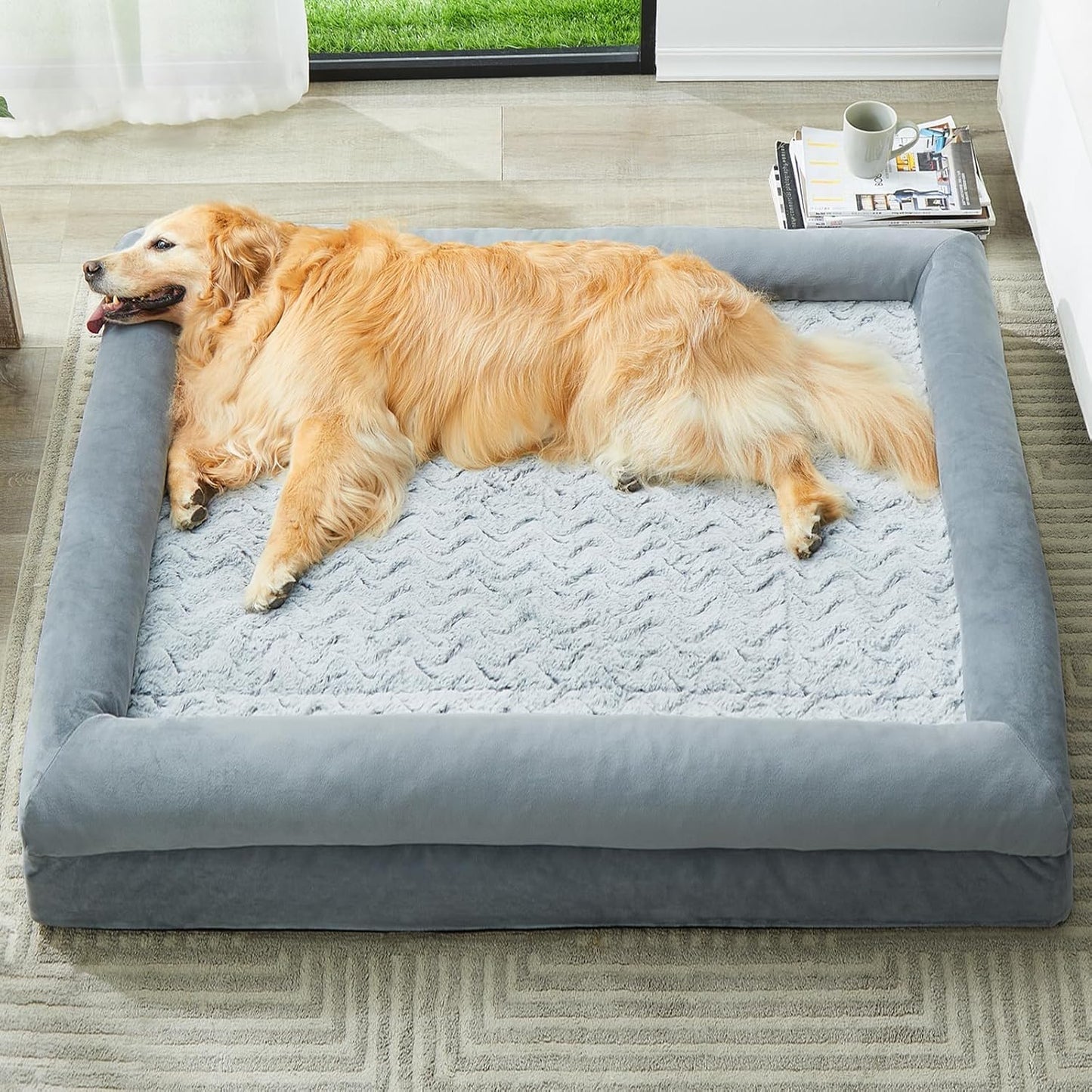WNPETHOME XXL Extra Large Orthopedic for Senior Dog BedComfy Sleeping | Washable Waterproof Dog Couch with Removable Cover, Large Pet Sofa Bed with Bolster Sides for Relaxing Grey 45x35 Inch