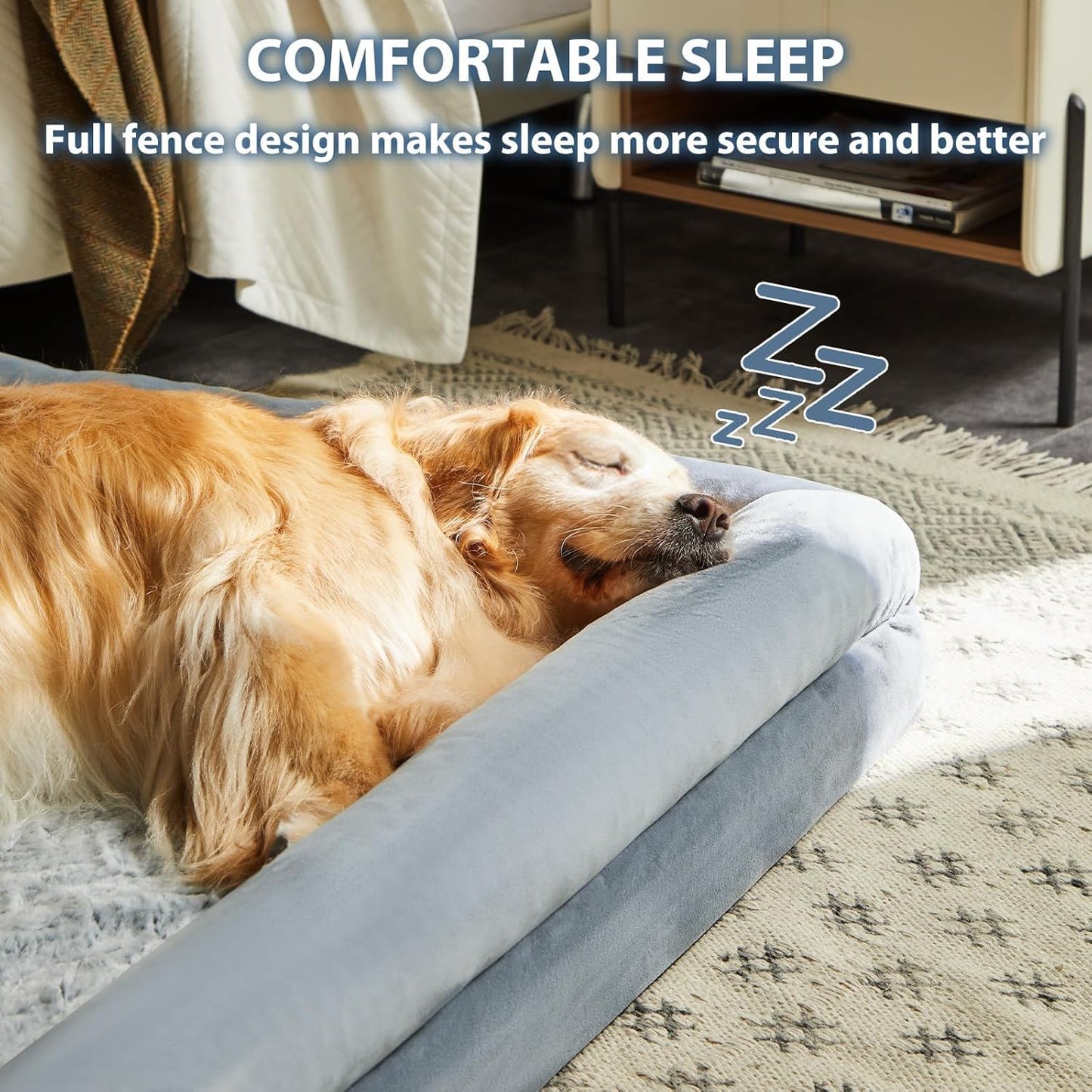 WNPETHOME XL Extra Large Orthopedic for Senior Dog Bed Comfy Sleeping | Washable Dog Couch with Removable Waterproof Cover, Large Pet Sofa Bed with Bolster Sides for Relaxing Grey 41x28 Inch