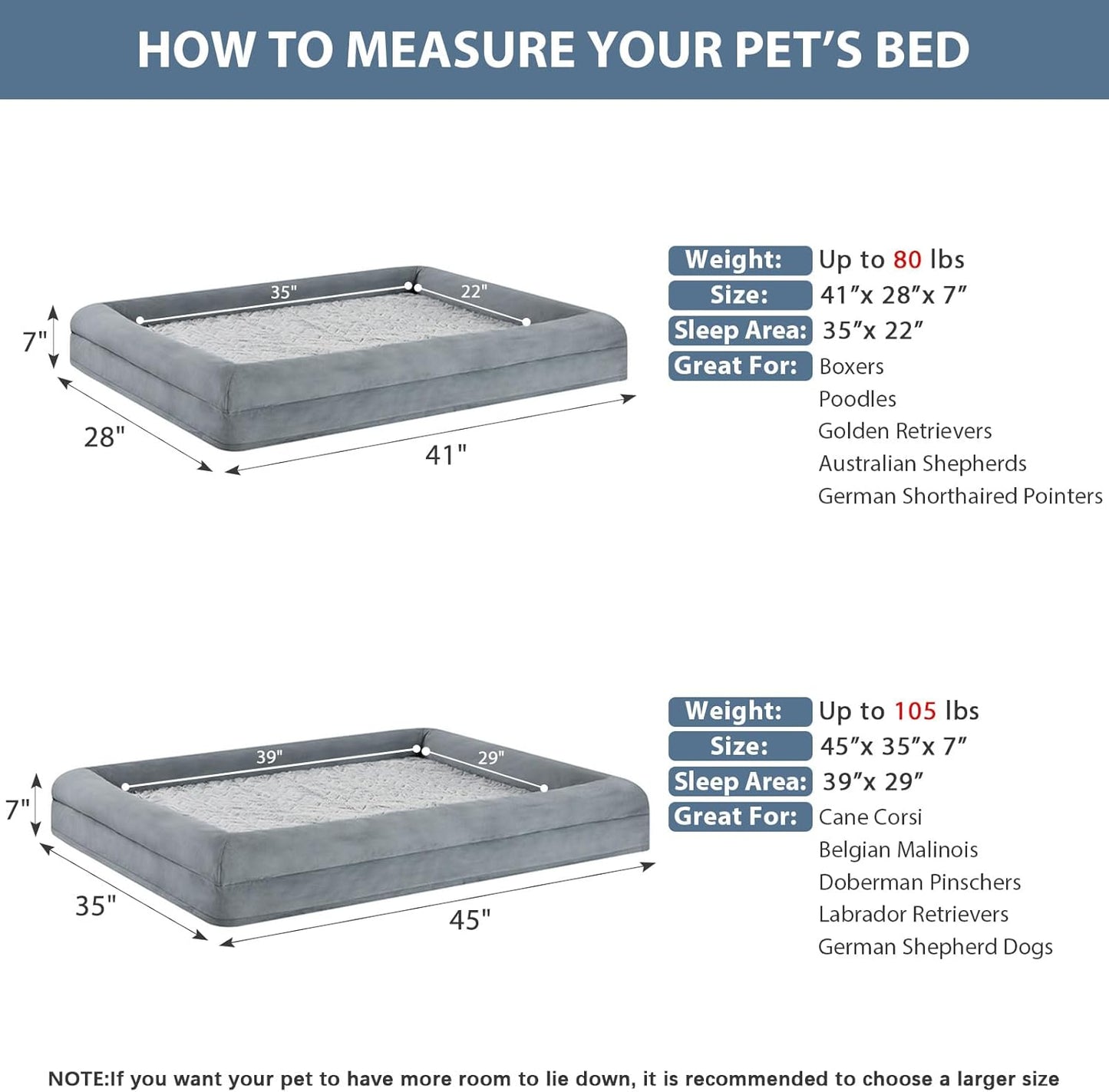 WNPETHOME XL Extra Large Orthopedic for Senior Dog Bed Comfy Sleeping | Washable Dog Couch with Removable Waterproof Cover, Large Pet Sofa Bed with Bolster Sides for Relaxing Grey 41x28 Inch