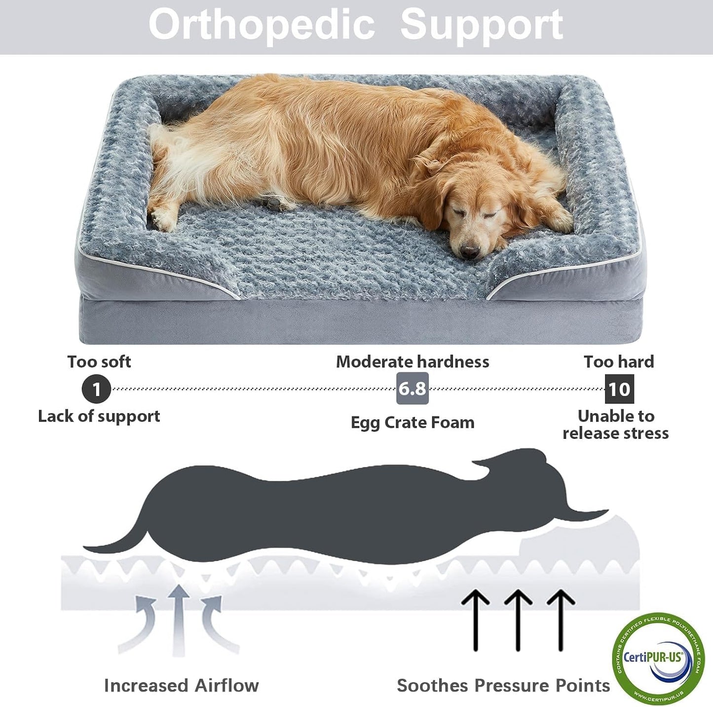 WNPETHOME Orthopedic Washable XL Dog Bed for Senior Dog Cozy Sleep | Extra Large Waterproof Big Soft Dog Couch Sofa Bed for Dogs Relax with Removable Cover Supportive Pet Bed Grey 42x30 Inch