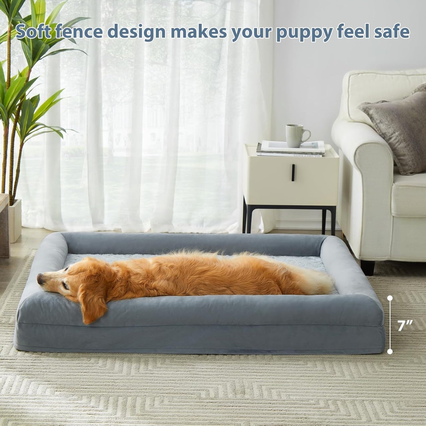 WNPETHOME XXL Extra Large Orthopedic for Senior Dog BedComfy Sleeping | Washable Waterproof Dog Couch with Removable Cover, Large Pet Sofa Bed with Bolster Sides for Relaxing Grey 45x35 Inch