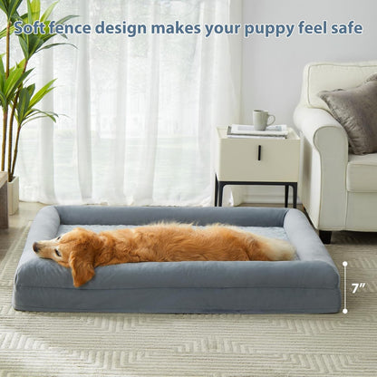 WNPETHOME XXL Extra Large Orthopedic for Senior Dog BedComfy Sleeping | Washable Waterproof Dog Couch with Removable Cover, Large Pet Sofa Bed with Bolster Sides for Relaxing Grey 45x35 Inch