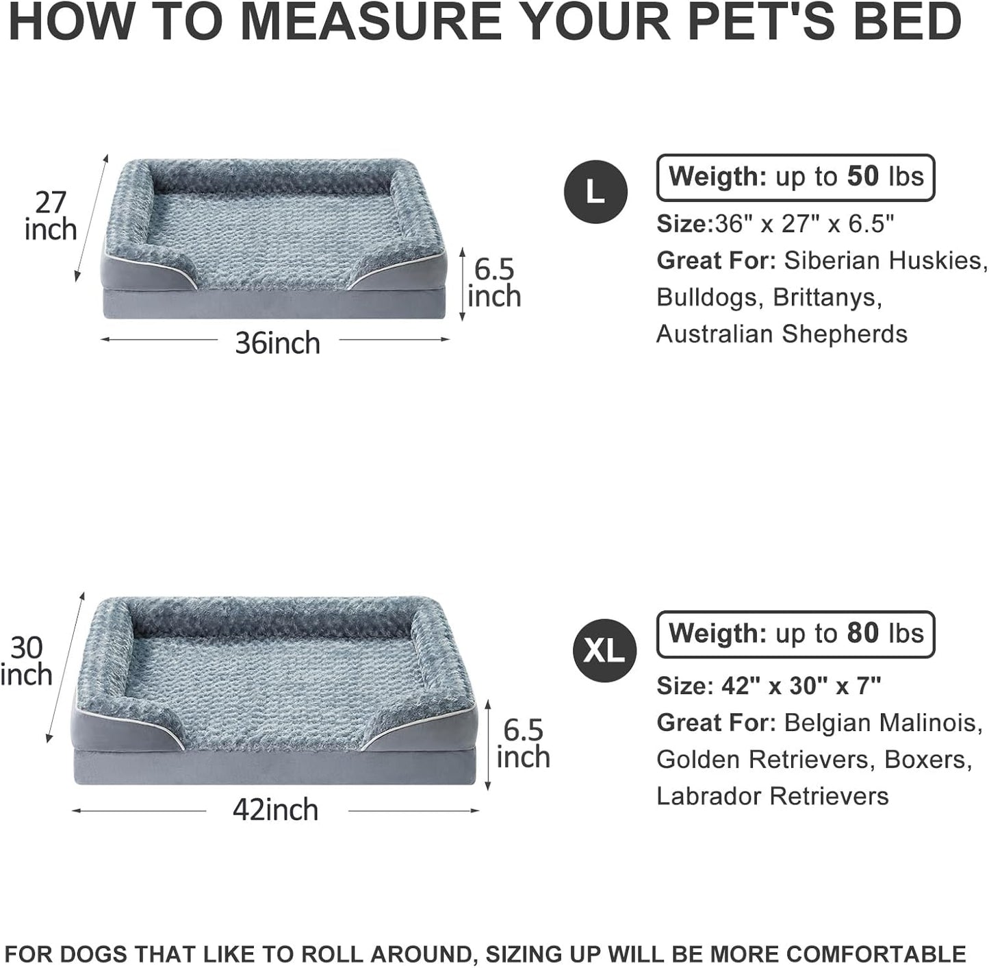 WNPETHOME Orthopedic Washable Dog Bed Large for Senior Dog Cozy Sleep | Waterproof Big Soft Dog Couch Sofa Bed for Dogs Relax with Removable Cover Supportive Comfort Pet Bed Grey 36x27 Inch